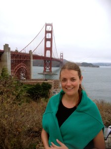 Karen wearing Nanny Rita's jumper on the way to GG bridge.